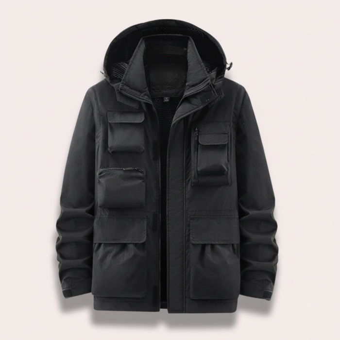 Men's Waterproof Outdoor Jacket with Hood in black, Lightweight Shell