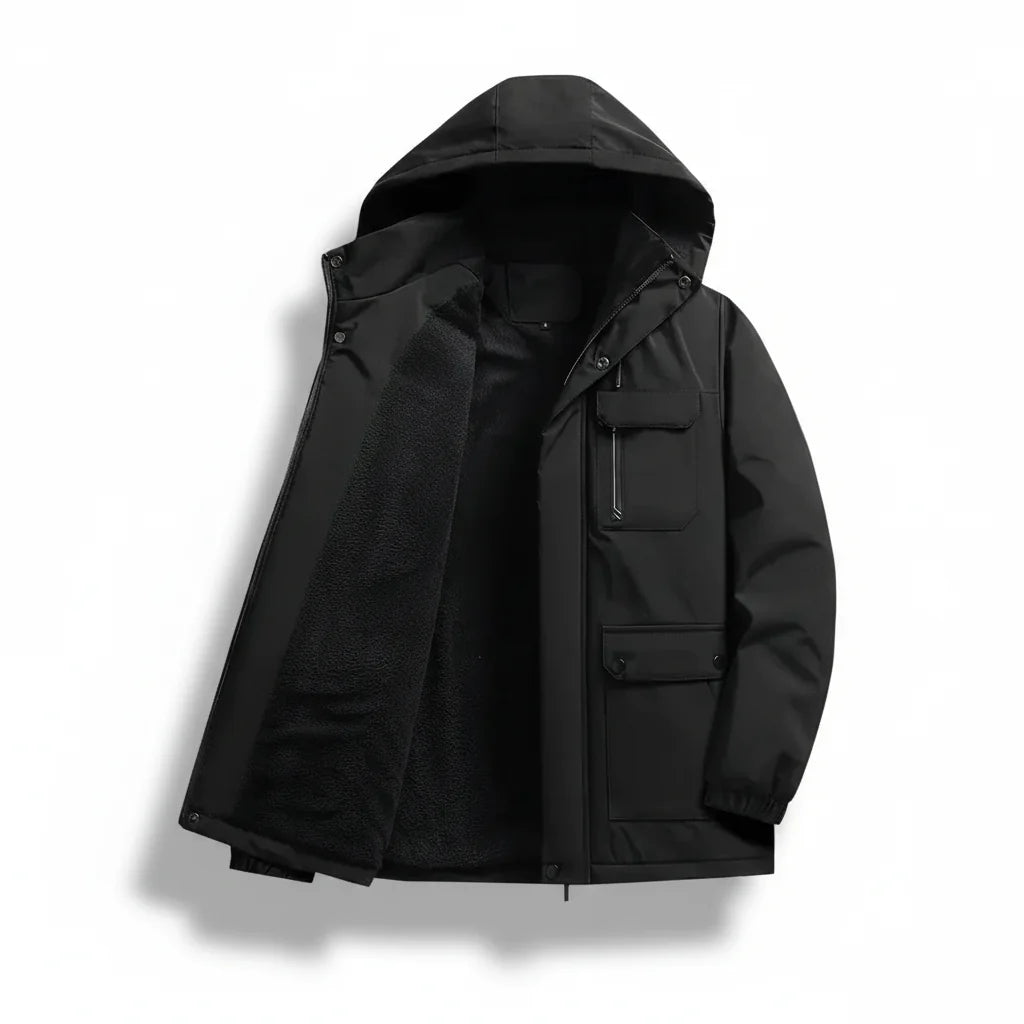 Men's Waterproof Winter Parka Jacket in black, Fleece Lined