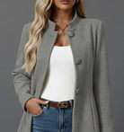 Women's A-Line Button-Down Coat in grey, Stand Collar Autumn Style