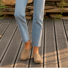 Women's Brown Backless Round-Toe Flat Shoes in beige, Casual Comfort