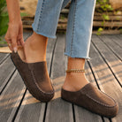 Women's Brown Backless Round-Toe Flat Shoes in brown, Casual Comfort