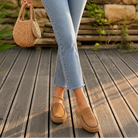Women's Brown Backless Round-Toe Flat Shoes in camel, Casual Comfort