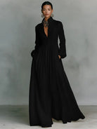 Women's Button-Front Maxi Dress in black, Flowing Elegance