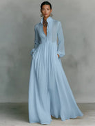Women's Button-Front Maxi Dress in blue, Flowing Elegance