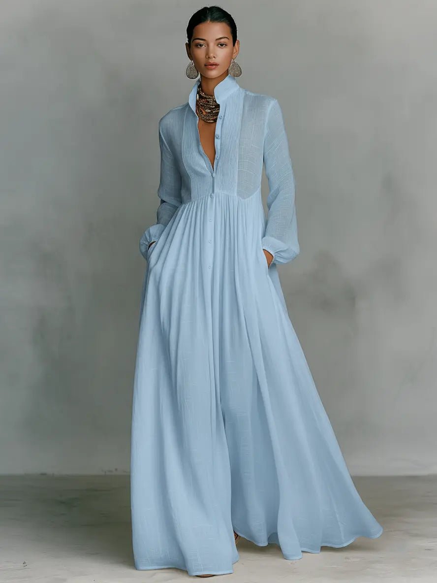 Women's Button-Front Maxi Dress in blue, Flowing Elegance