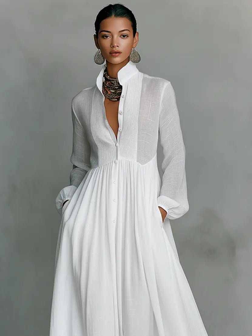 Women's Button-Front Maxi Dress - Flowing Elegance