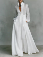 Women's Button-Front Maxi Dress in white, Flowing Elegance