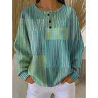 Women's Button-Neck Print Sweatshirt in green, Relaxed Fit