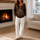 Women's Christmas Tree Graphic Sweater in brown, Relaxed Fit