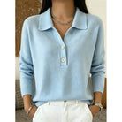 Women's Collared Button Pullover in blue, Refined Comfort