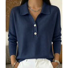 Women's Collared Button Pullover in dark blue, Refined Comfort