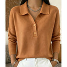 Women's Collared Button Pullover in light brown, Refined Comfort
