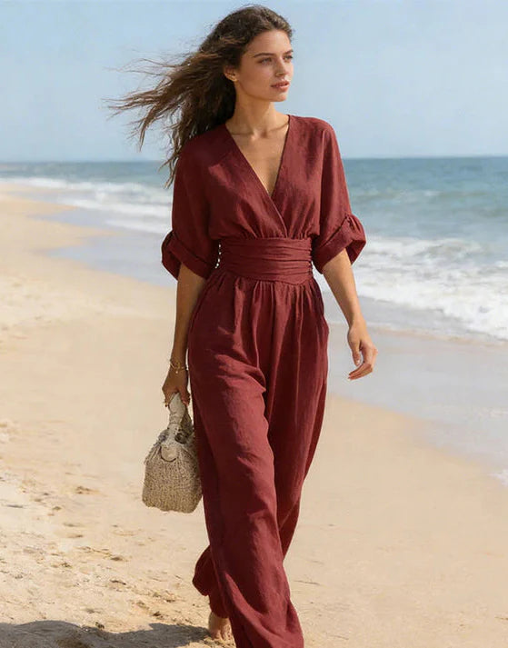 Women's Crossover Jumpsuit - Wide Leg Elegant