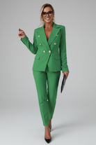 Women's Double-Breasted Tailored Suit Set in green, Blazer & Trousers