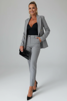 Women's Double-Breasted Tailored Suit Set in grey, Blazer & Trousers