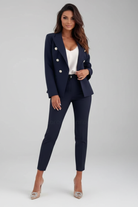 Women's Double-Breasted Tailored Suit Set in navy, Blazer & Trousers