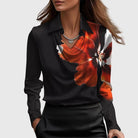 Women's Draped Elegant Blouse in black red, Soft Neckline