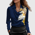 Women's Draped Elegant Blouse in dark blue, Soft Neckline