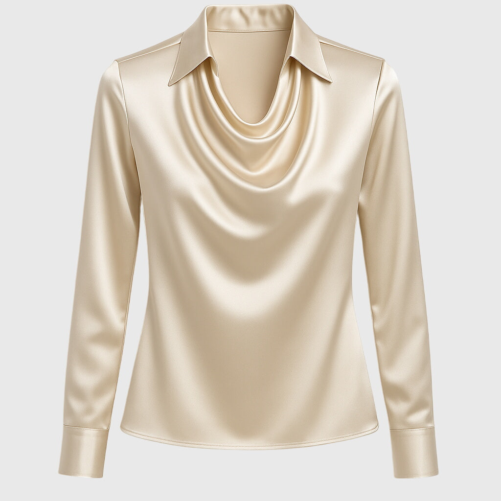 Women's Draped Elegant Blouse - Soft Neckline