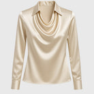 Women's Draped Elegant Blouse - Soft Neckline