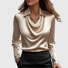 Women's Draped Elegant Blouse in gold, Soft Neckline