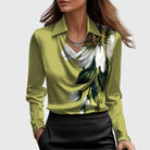 Women's Draped Elegant Blouse in green, Soft Neckline