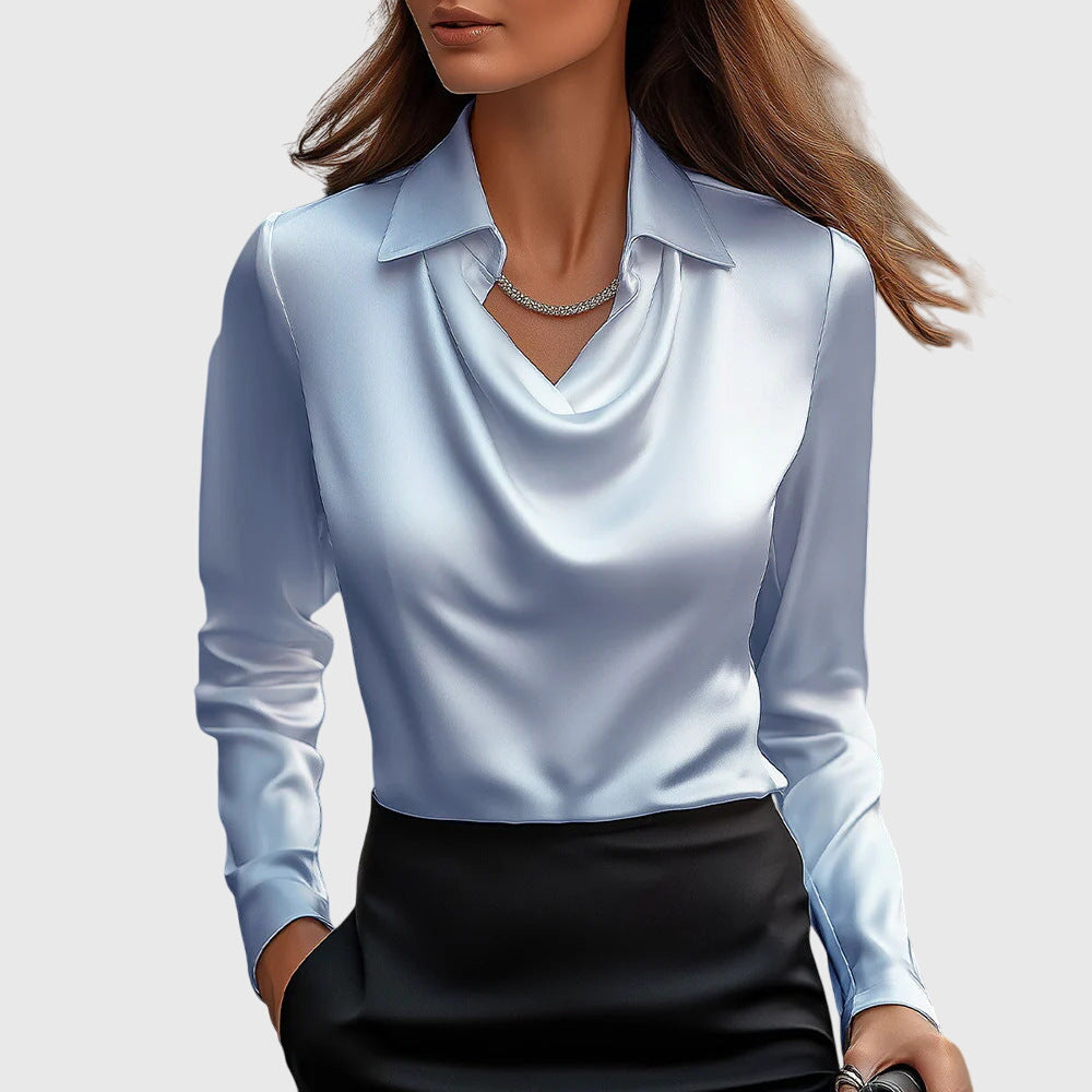 Women's Draped Elegant Blouse in light blue, Soft Neckline