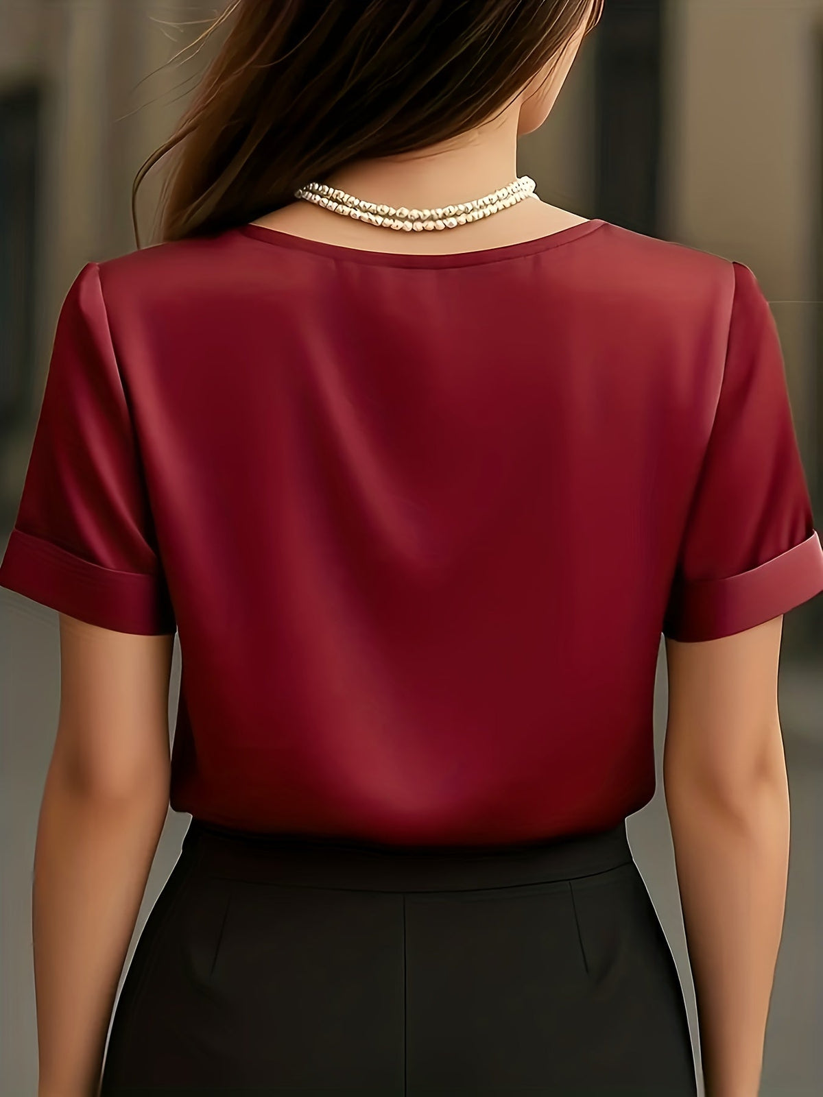 Women's Draped V-Neck Blouse - Elegant Short Sleeve