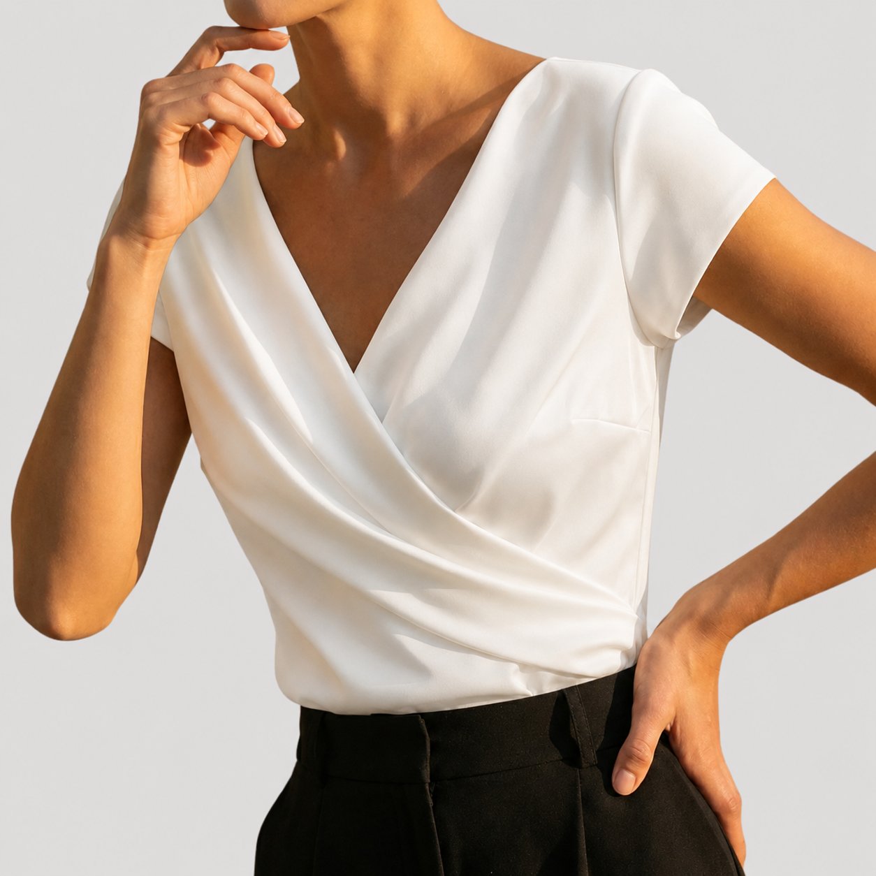 Women's Draped Wrap-Front Blouse - Elegant V-Neck
