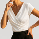 Women's Draped Wrap-Front Blouse - Elegant V-Neck