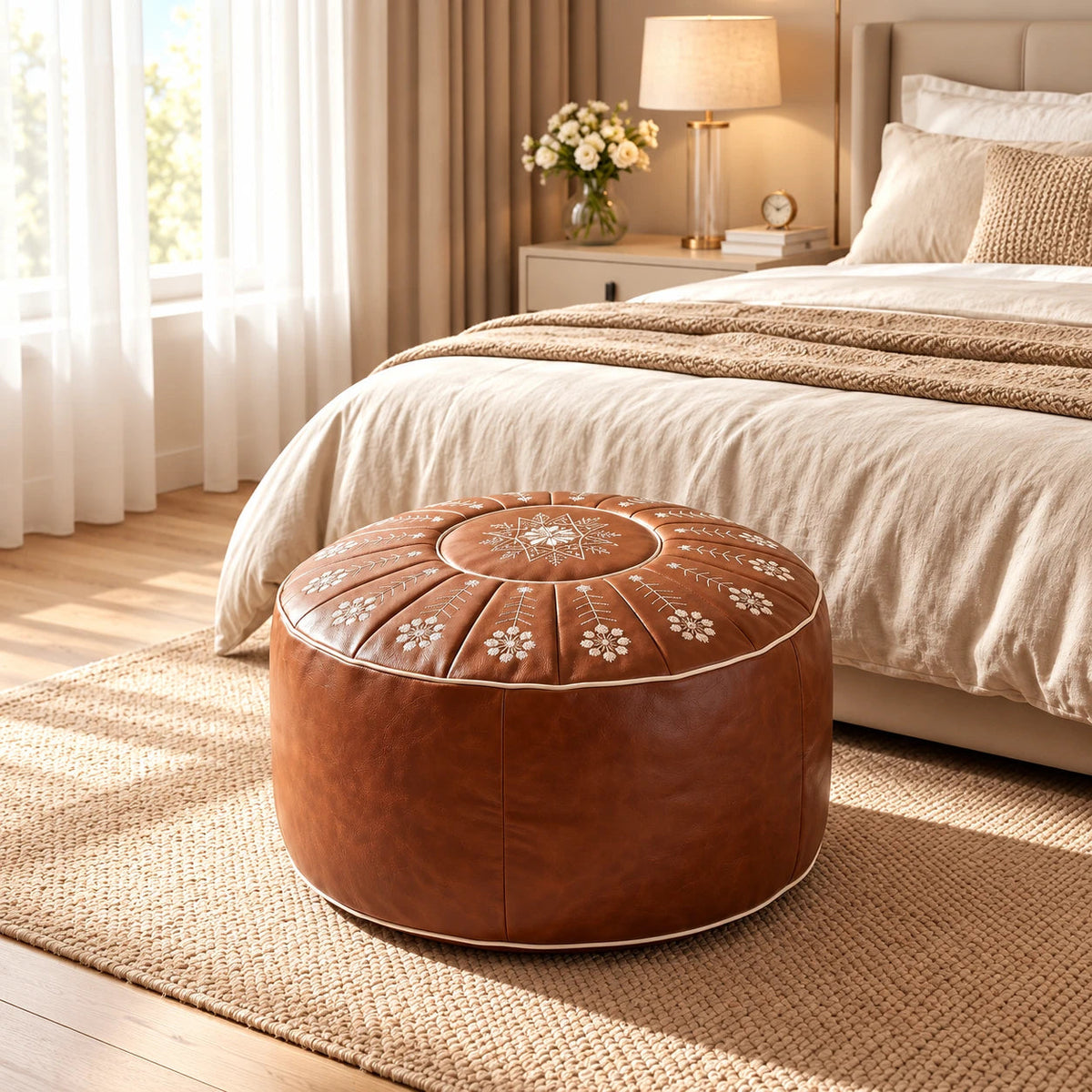 Women's Fillable Storage Ottoman Cover - Embroidered Round Stool