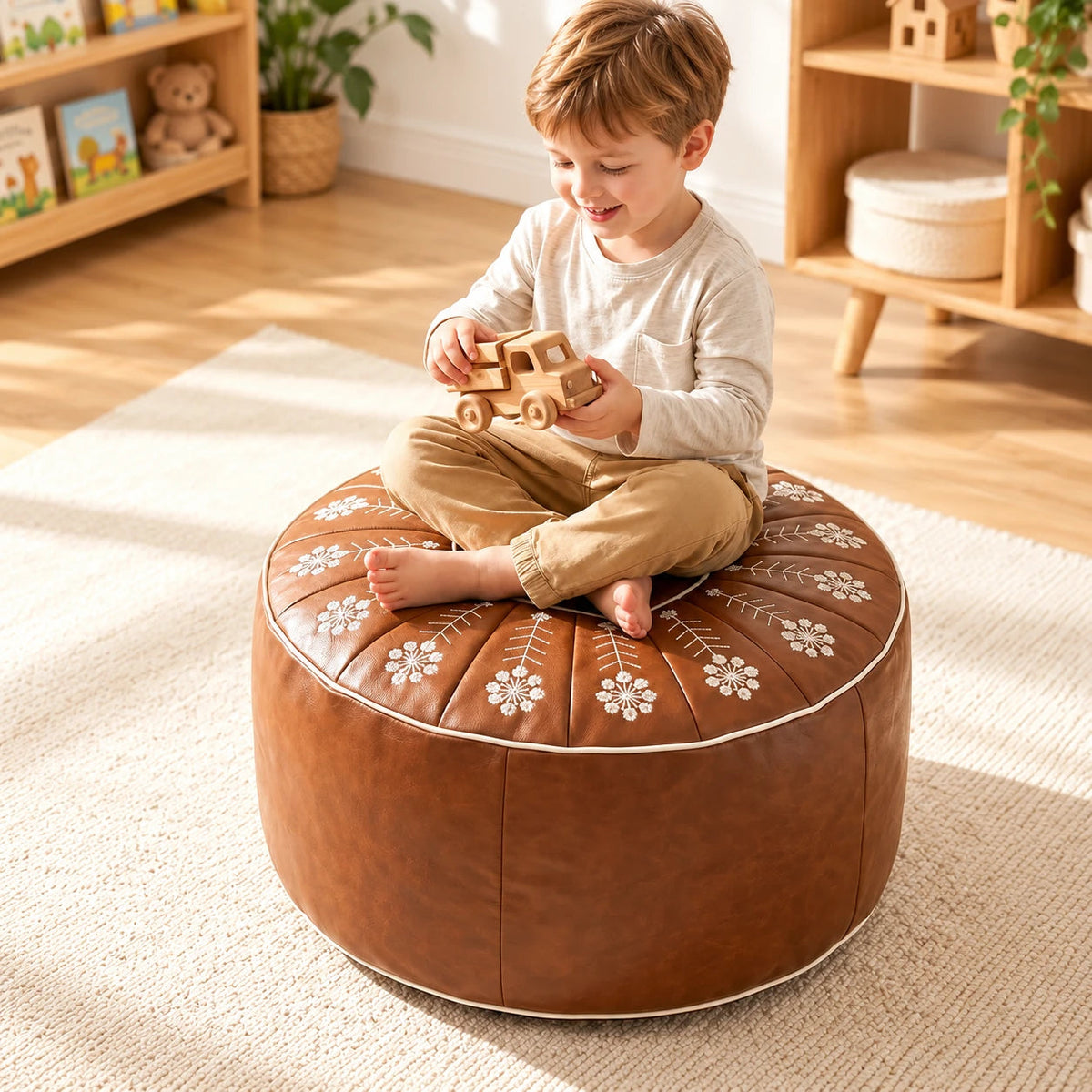 Women's Fillable Storage Ottoman Cover - Embroidered Round Stool