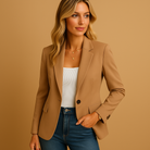 Women's Fitted Tailored Blazer in beige, Classic Elegance