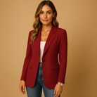 Women's Fitted Tailored Blazer in wine red, Classic Elegance