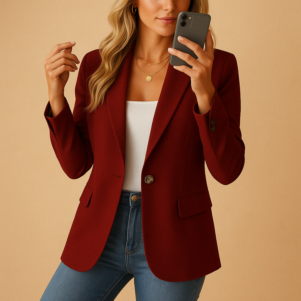 Women's Fitted Tailored Blazer in wine red, Classic Elegance