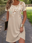 Women's Floral A-Line Dress - Elegant Short Sleeve