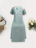 Women's Floral A-Line Dress - Elegant Short Sleeve