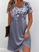 Women's Floral A-Line Dress - Elegant Short Sleeve