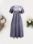 Women's Floral A-Line Dress - Elegant Short Sleeve