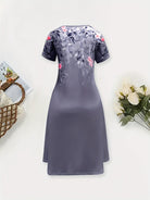 Women's Floral A-Line Dress - Elegant Short Sleeve