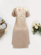 Women's Floral A-Line Dress - Elegant Short Sleeve