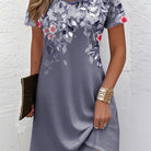 Women's Floral A-Line Dress in grey, Elegant Short Sleeve