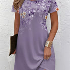 Women's Floral A-Line Dress in light purple, Elegant Short Sleeve