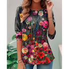 Women's Floral Long-Sleeve Top in black, Relaxed Fit