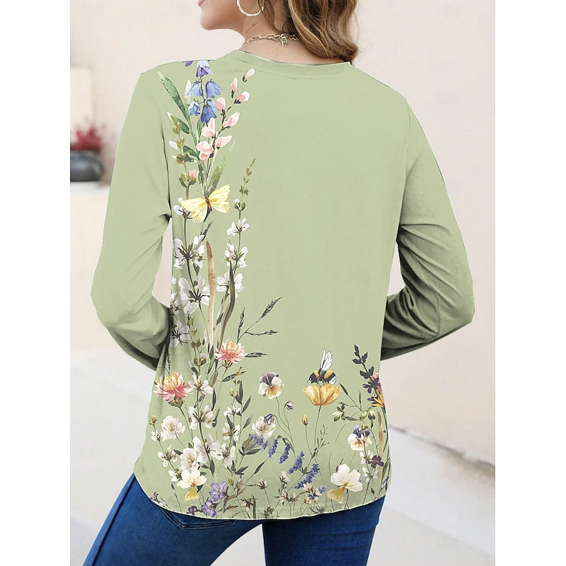 Women's Floral Long-Sleeve Top - Relaxed Fit
