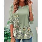 Women's Floral Long-Sleeve Top in green, Relaxed Fit
