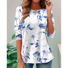 Women's Floral Long-Sleeve Top in light blue, Relaxed Fit