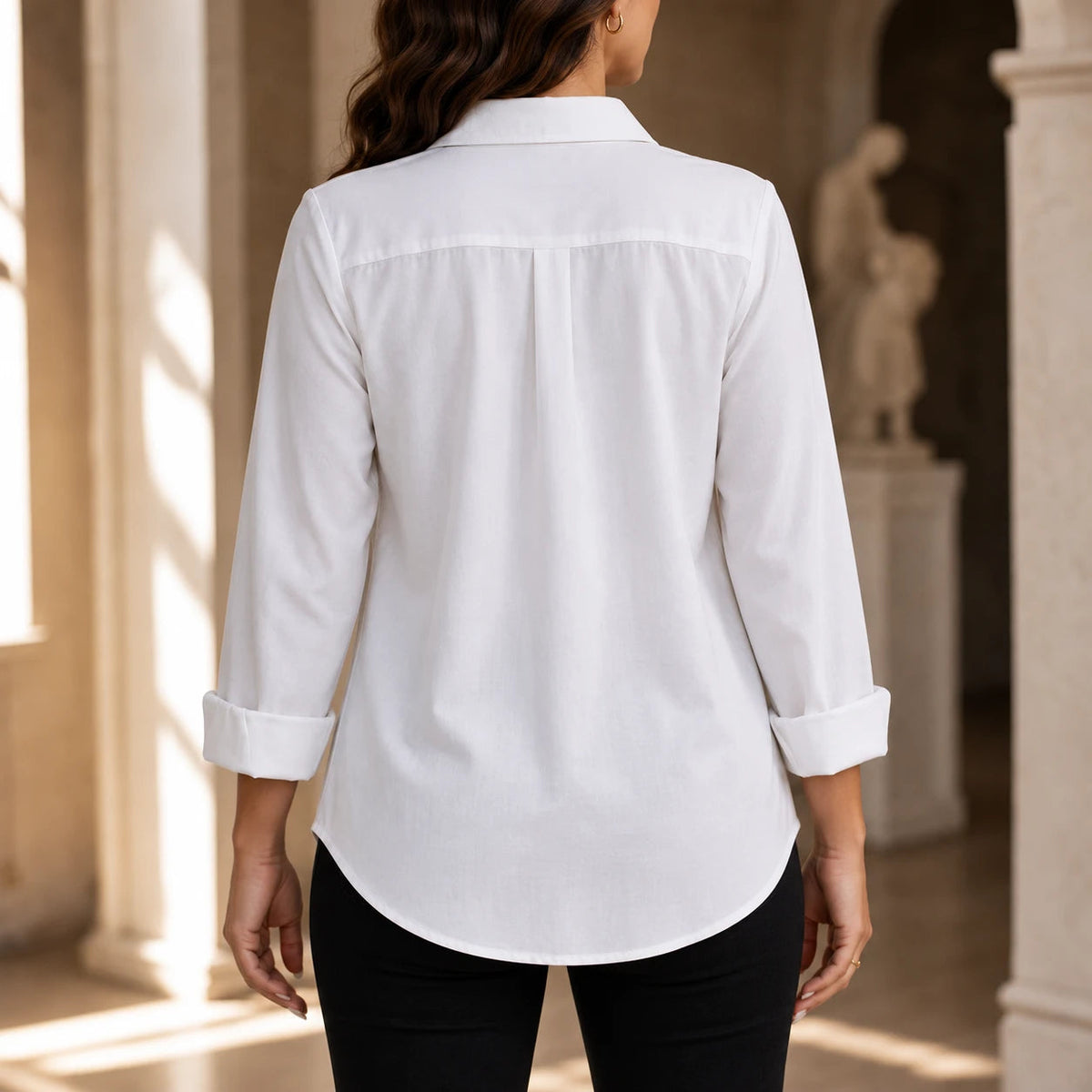 Women's Floral Print Long-Sleeve Shirt - Hip-Length Casual Blouse