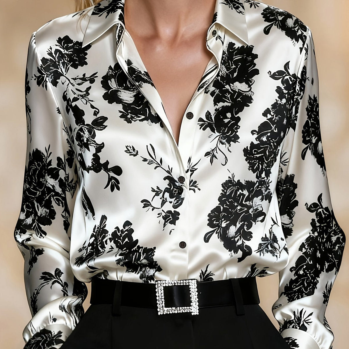 Women's Floral Printed Blouse - Elegant Button-Front