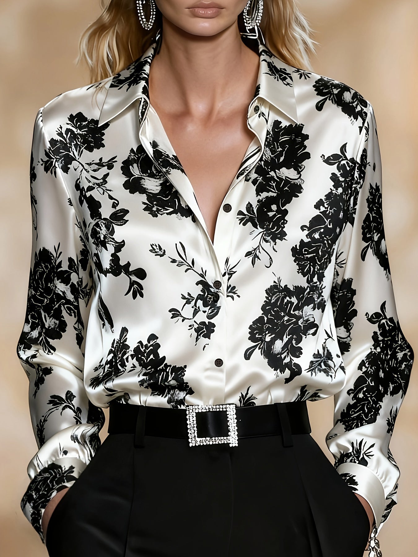 Women's Floral Printed Blouse in white, Elegant Button-Front